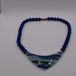 Avon Fashion Waves Blue Bead Lucite Necklace 16 In
